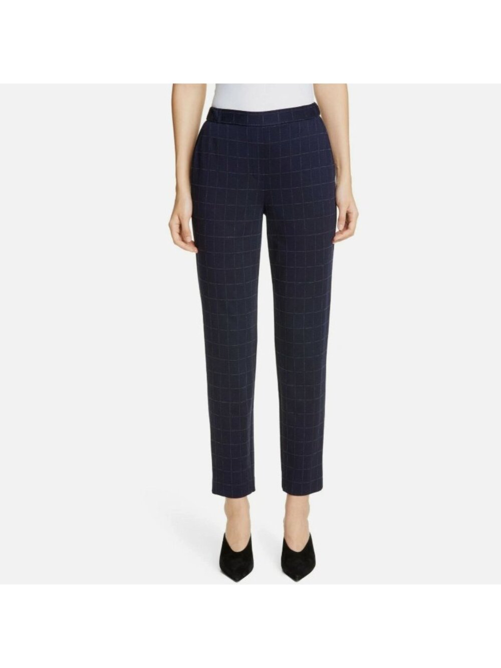 St. John Collection Navy Windowpane Slim Ankle Pants P